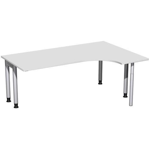 Eckschreibtisch, Ecke rechts, Füße einseitig verkürzt, 4-Fuß Pro, höhenverstellbar, 680-800 x 1.600 x 1.200 mm (HxBxT), Dekor Ahorn