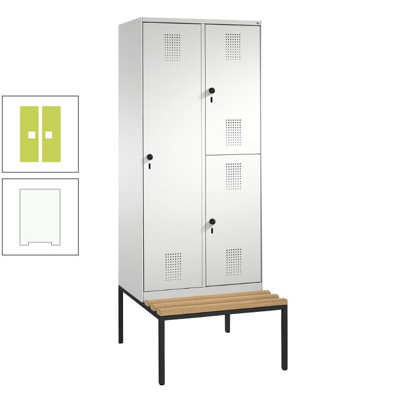 Garderobenschrank, Spind ein- und doppelstöckig Sitzbank, 2 Abteile, 3 Fächer, 2.090 x 800 x 500 mm (HxBxT), Front anthrazitgrau, Korpus anthrazitgrau