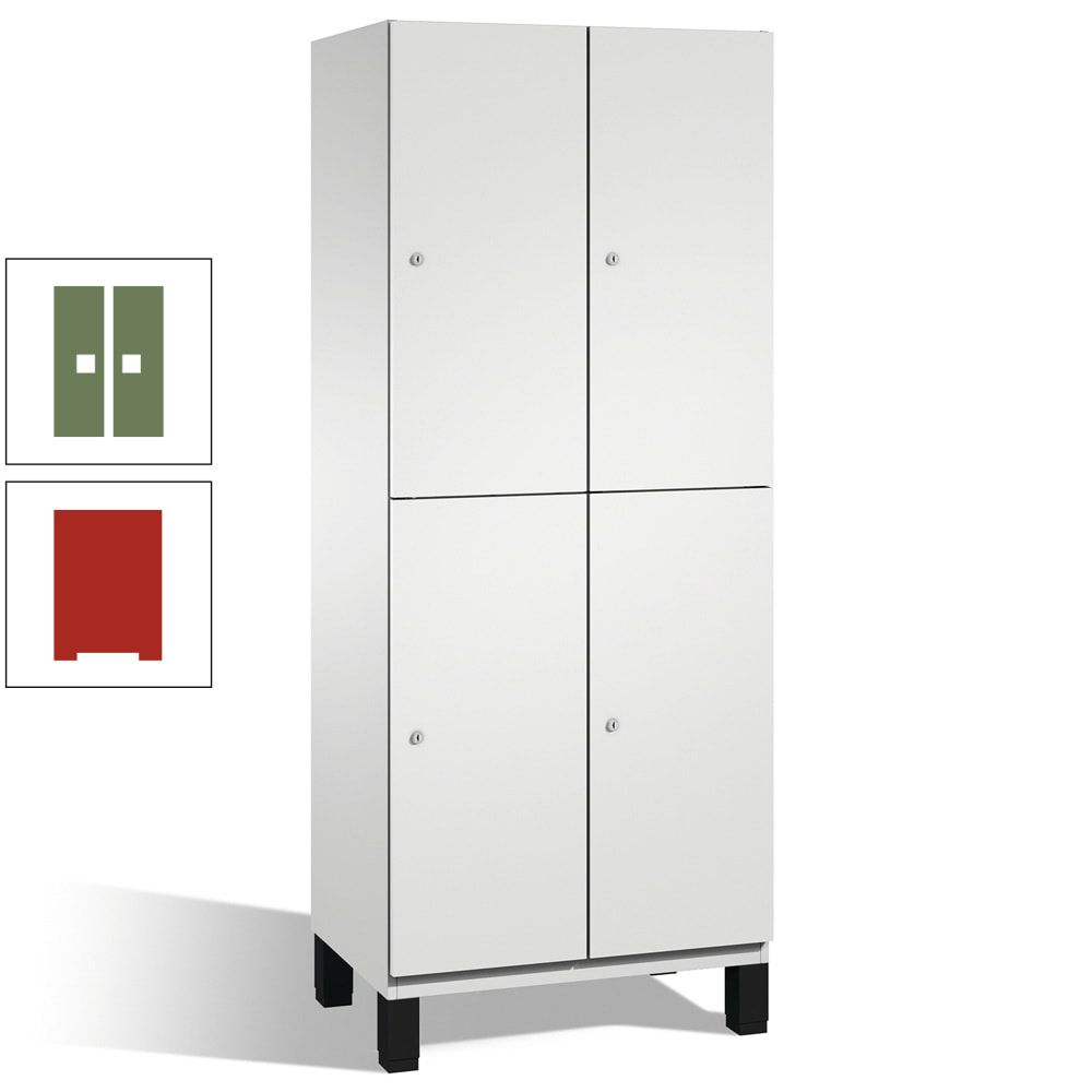 Fächerschrank, Stahlschrank, doppelstöckig, 4 Fächer, Füße, Korpus anthrazitgrau, Tür anthrazitgrau, 1.980 x 600 x 525 mm (HxBxT)