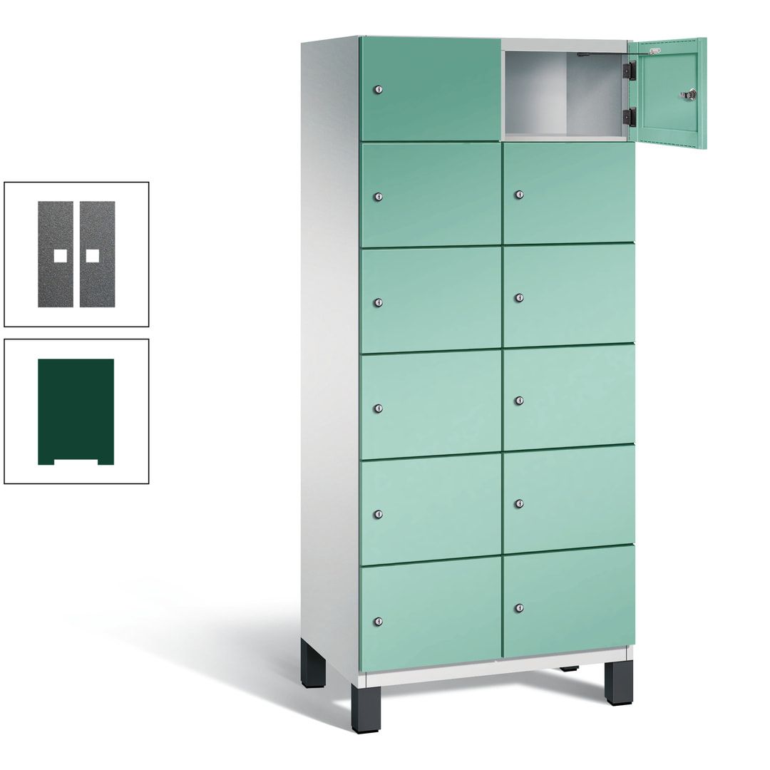 Fächerschrank, Stahlschrank, 12 Fächer, Türöffnungsbegrenzer, Füße, 1.980 x 800 x 525 mm (HxBxT), Korpus anthrazitgrau, Front anthrazitgrau