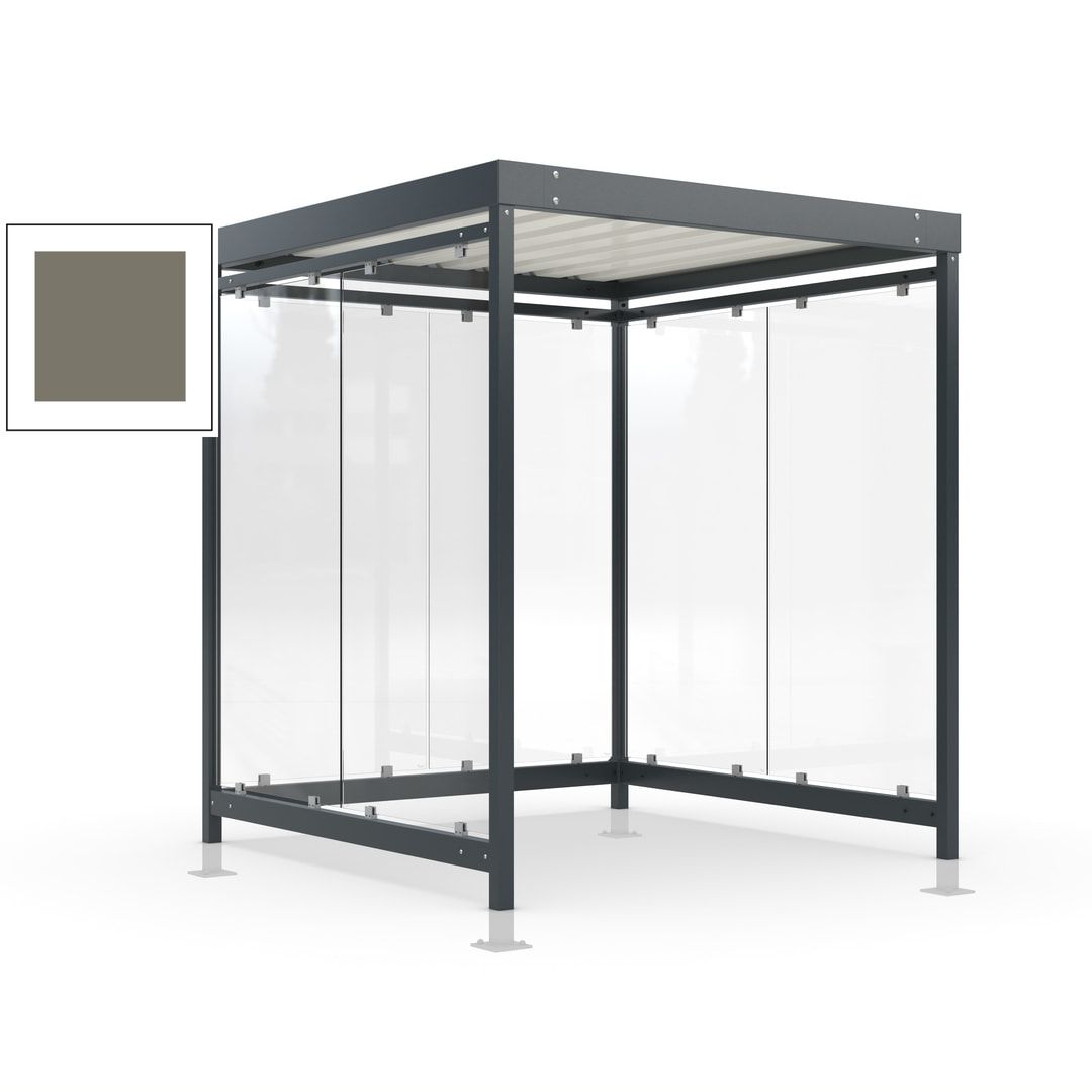 Raucherunterstand, Bushaltestelle, Bausatz, mit Überpflasterung, 6-7 Personen, 6 Wände, 2.440 x 2.165 x 2.165 mm (HxBxT), Achatgrau