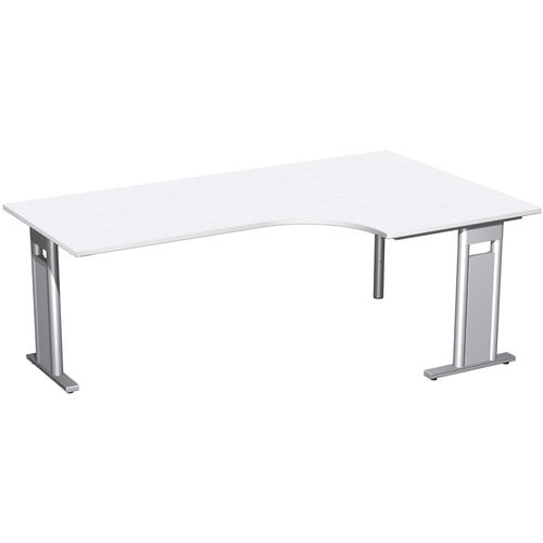 Eckschreibtisch, Eckteil 800 mm, Ecke rechts, Füße einseitig verkürzt, C-Fuß Pro, 720 x 1.600 x 1.200 mm (HxBxT), Gestell silber, Dekor Ahorn