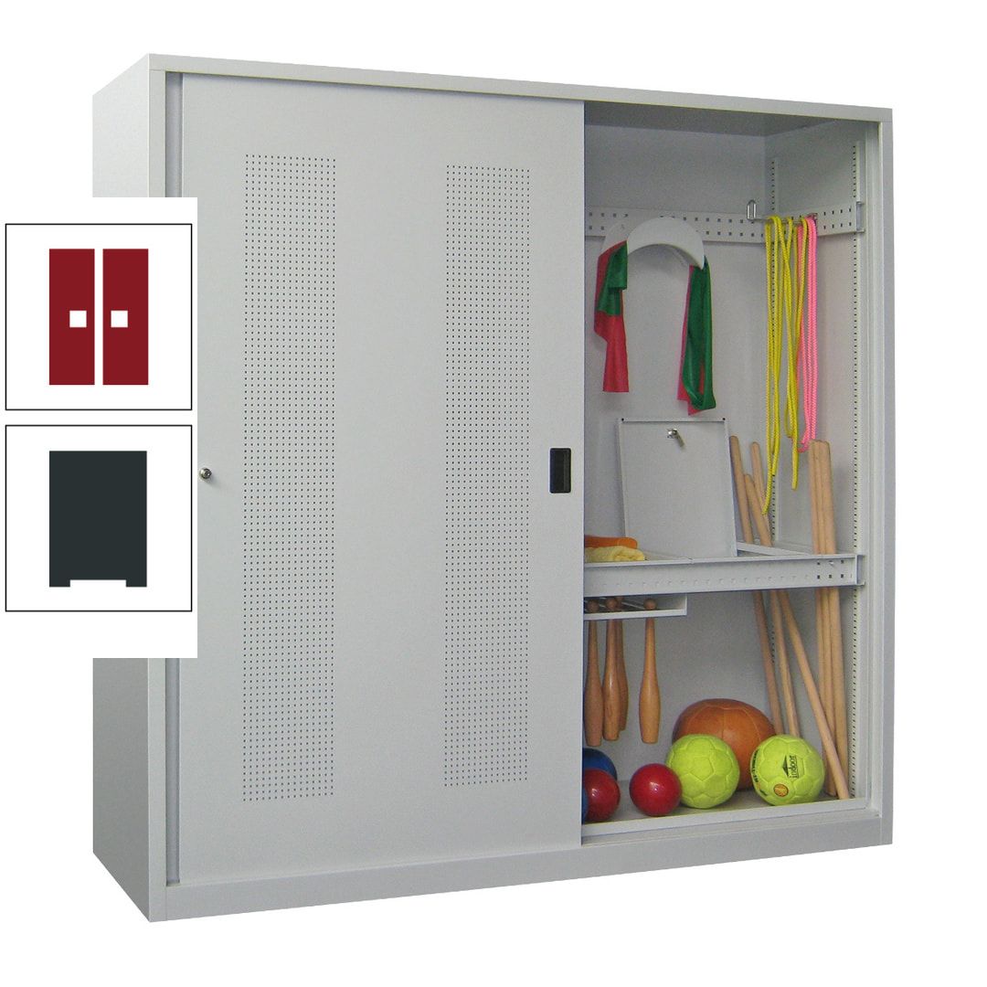 Ballschrank - Schiebetüren mit Lochfeld - Trennwand - 1.950x2.000x600 mm (HxBxT) - anthrazitgrau