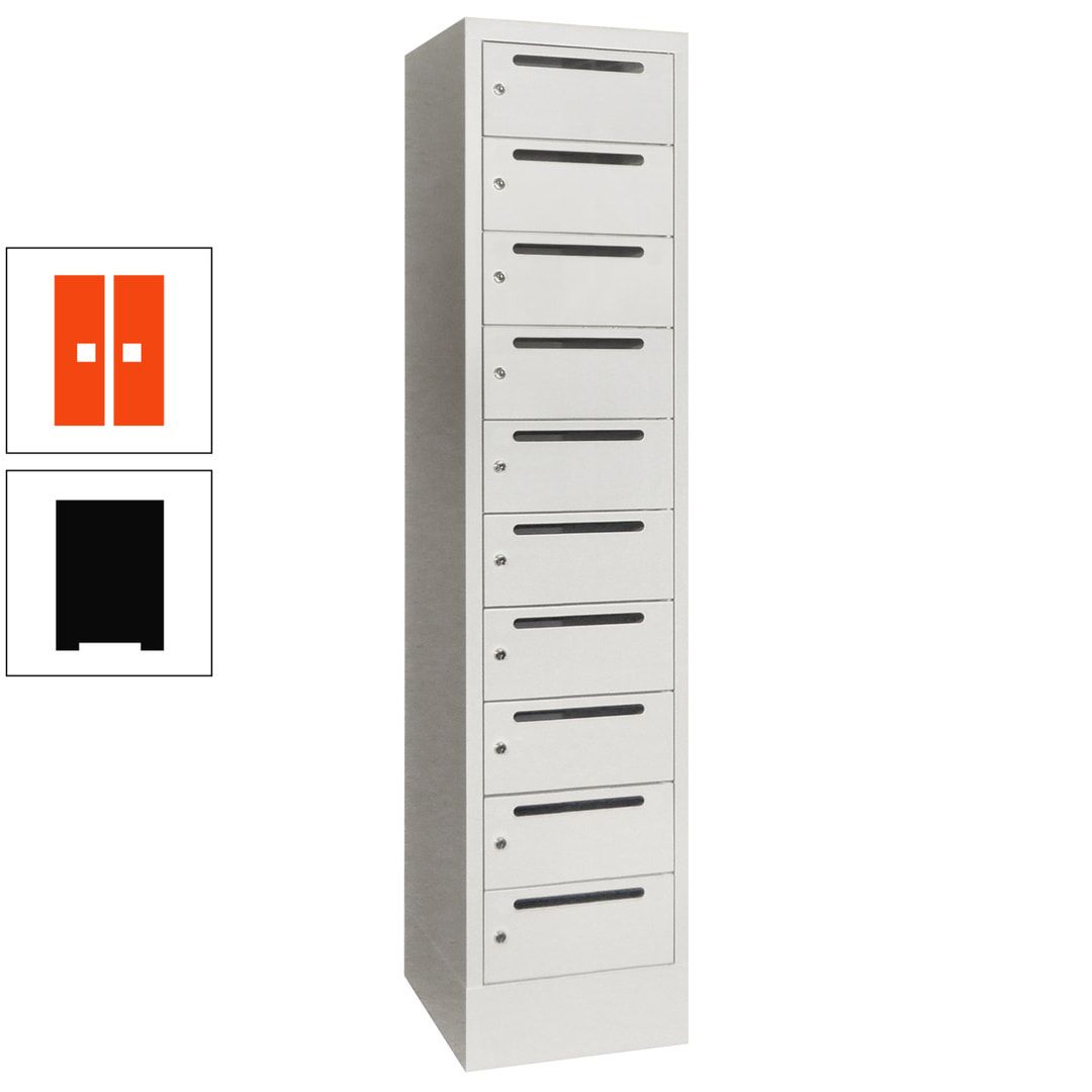 Postverteilerschrank, Schließfachschrank, 1 Abteil a 400 mm, 10 Fächer, 1.850 x 400 x 500 mm (HxBxT), Korpus anthrazitgrau, Front anthrazitgrau