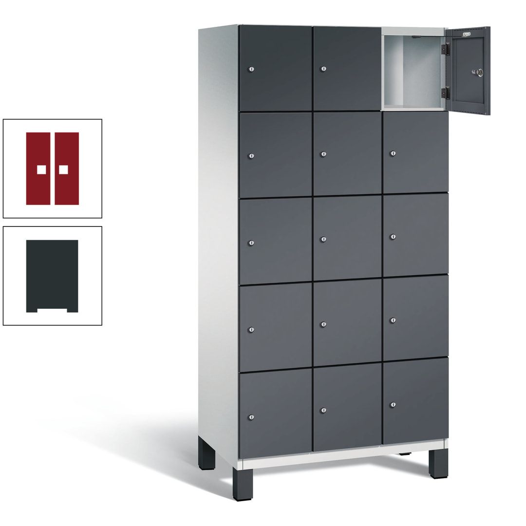 Fächerschrank, Stahlschrank, 15 Fächer, Türöffnungsbegrenzer, Füße, 1.980 x 900 x 525 mm (HxBxT), Korpus anthrazitgrau, Front anthrazitgrau