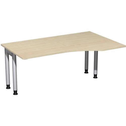 Eckschreibtisch, Ecke rechts, Füße einseitig verkürzt, 4-Fuß Pro, höhenverstellbar, 680-800 x 1.600 x 1.000 mm (HxBxT), Dekor Ahorn