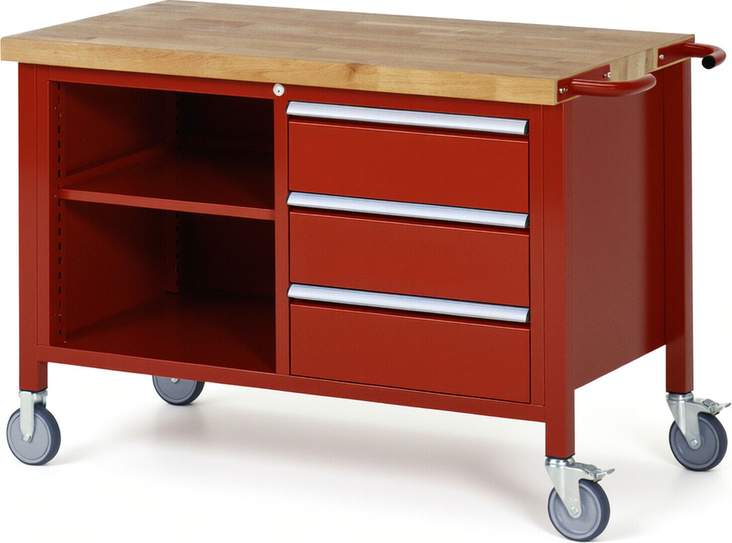 Mobile Werkbank, 2 Ablageböden - 3 Schubladen - Teilauszug - 180:3 - Höhe 880-1.080 mm - 1.250 x 700 mm - 450 kg - Anthrazitgrau