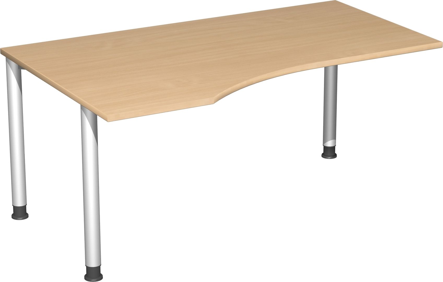 Eckschreibtisch mit einseitig verkürzten Füßen, 4-Fuß Flex, Ecke links, Höhe 680-800 mm, 1.600 x 1.000 mm (BxT), Gestell anthrazit, Ahorn