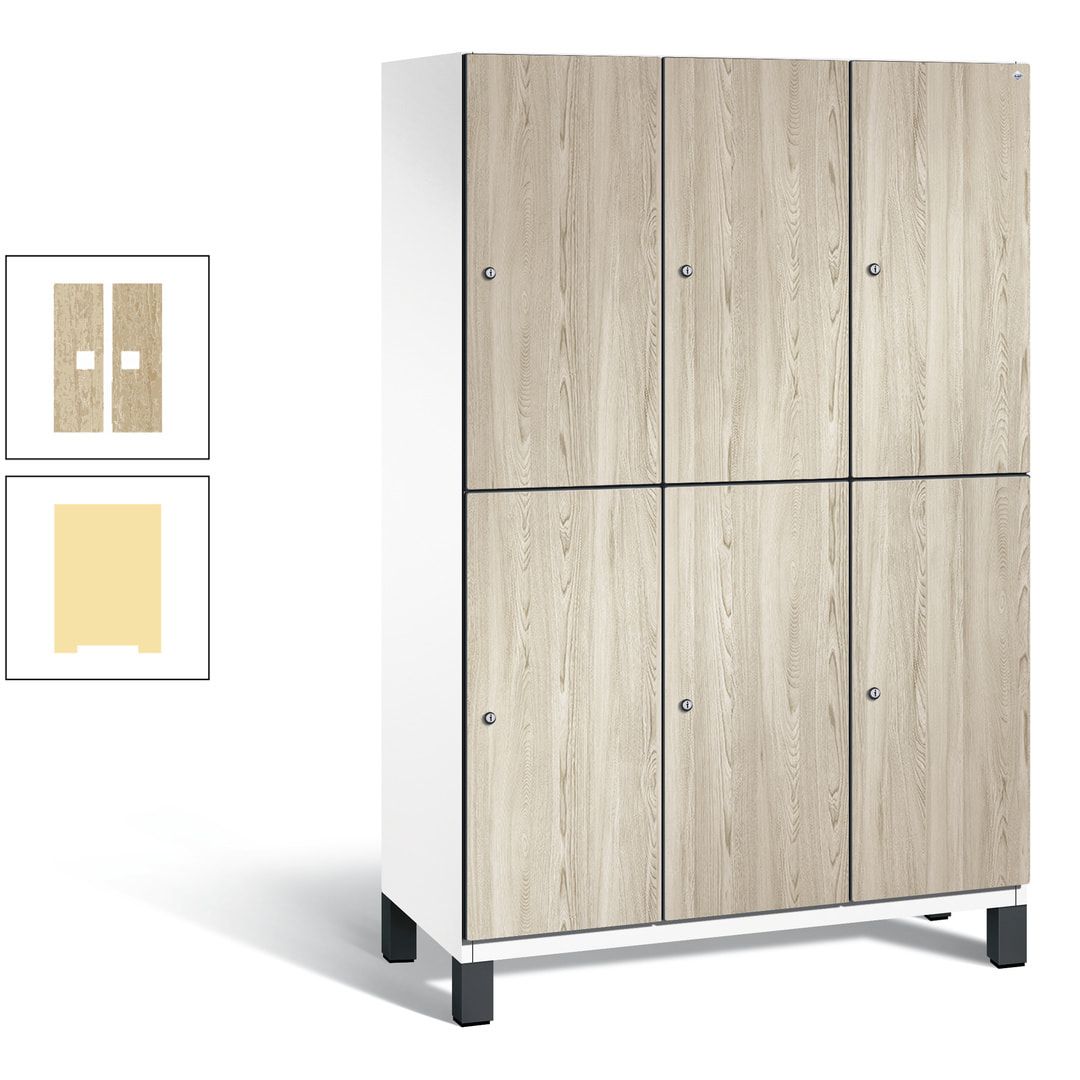 Fächerschrank, Garderobenschrank, mit Füßen, 3 Abteile, 1.980 x 1.200 x 525 mm (HxBxT), Korpus anthrazitgrau, Tür Donau-Ahorn