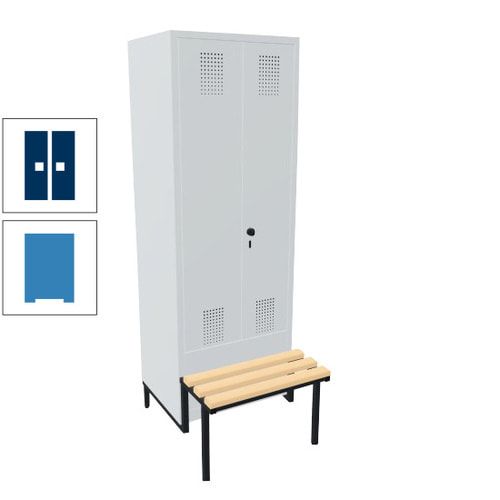 Doppel-Spind, Garderobenschrank, Buche Sitzbank integriert, 2 Abteile a 400 mm, Korpus anthrazitgrau, Tür anthrazitgrau, 1.850 x 800 x 815 mm (HxBxT)