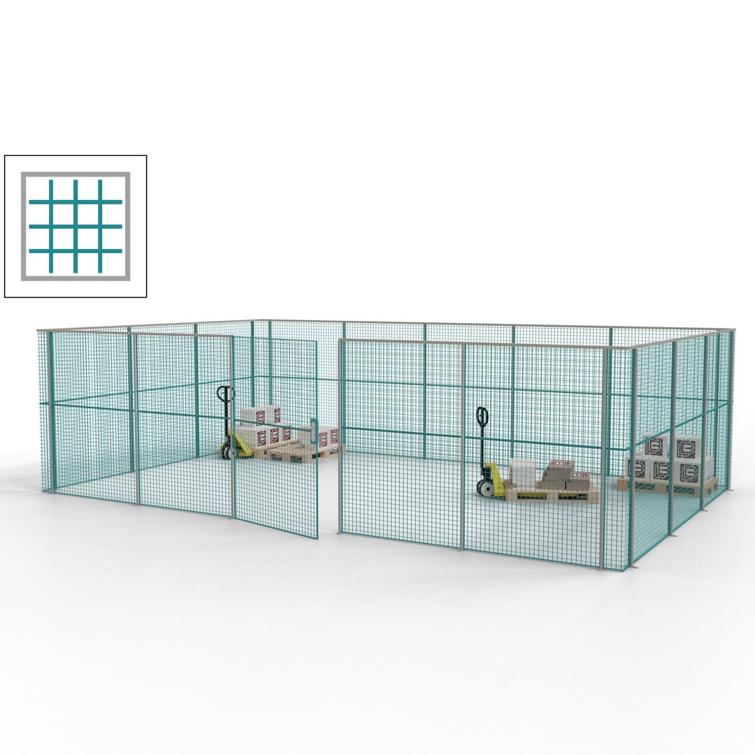 Maschinen Schutzgitter - Hallentrennwand - Sicherheitszaun - Tür - 22 m - 2.200 x 7.900 x 4.900 mm (HxBxT) - enzianblau