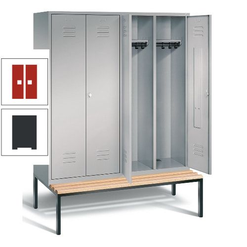 Doppel-Spindschrank, Buche Sitzbank untergebaut, 4 Abteile a 400 mm, Korpus lichtgrau, Tür anthrazitgrau, 2.090 x 1.590 x 815 mm (HxBxT)