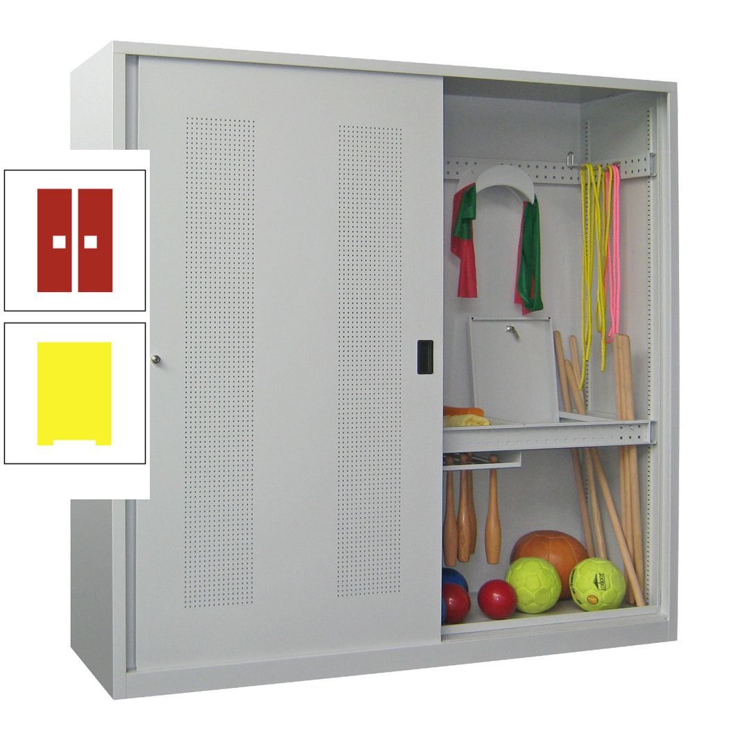 Ballschrank - Schiebetüren mit Lochfeld - Trennwand - 1.950x2.000x600 mm (HxBxT) - anthrazitgrau