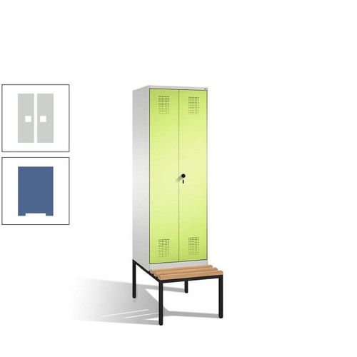 Doppel-Spind, Garderobenschrank, Buche Sitzbank untergebaut, 2 Abteile a 300 mm, Korpus anthrazitgrau, Tür anthrazitgrau, 2.090 x 600 x 815 mm (HxBxT)