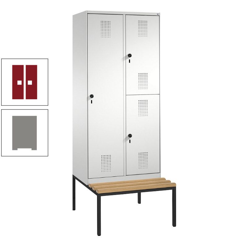 Garderobenschrank, Spind ein- und doppelstöckig Sitzbank, 2 Abteile, 3 Fächer, 2.090 x 800 x 500 mm (HxBxT), Front anthrazitgrau, Korpus anthrazitgrau