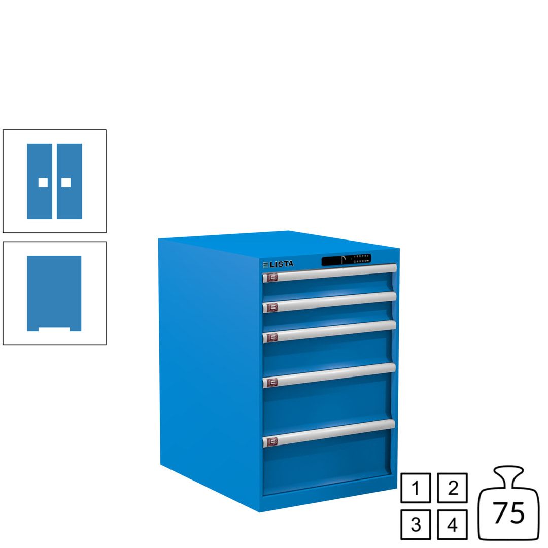 Lista Schubladenschrank - 14.399.010 - 850x564x725 mm (HxBxT) - 5 Schubladen - 75 kg - Key Lock - lichtblau (RAL 5012)