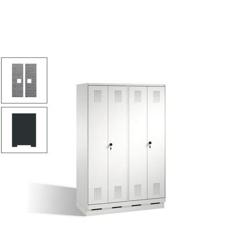 Doppel-Spind, Doppeltüren, Garderobenschrank mit Sockel, 4 Abteile a 300 mm, Korpus anthrazitgrau, Tür anthrazitgrau, 1.800 x 1.200 x 500 mm (HxBxT)