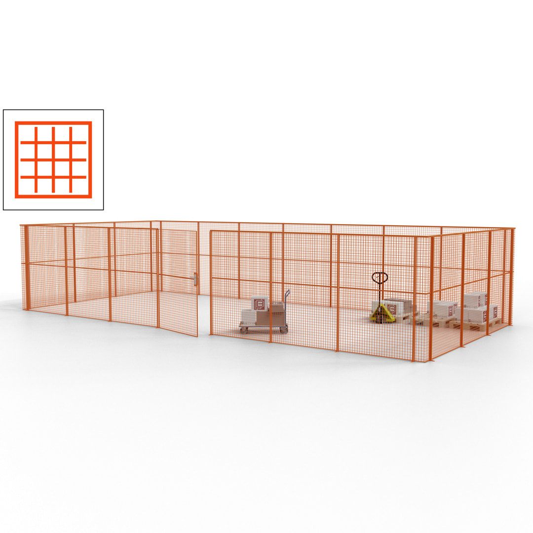 Hallentrennwand - Flügeltür, Gitter - 19 Gitterwände - 2.200 x 10.900 x 4.900 mm (HxBxT) - Perlweiß/reinorange