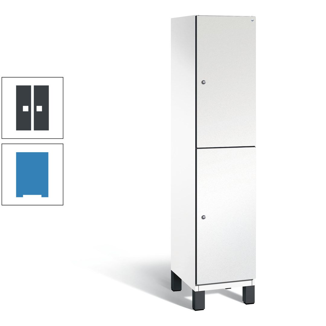 Fächerschrank, Stahlschrank, doppelstöckig, 2 Fächer, Füße, Korpus anthrazitgrau, Tür anthrazitgrau, 1.980 x 400 x 525 mm (HxBxT)