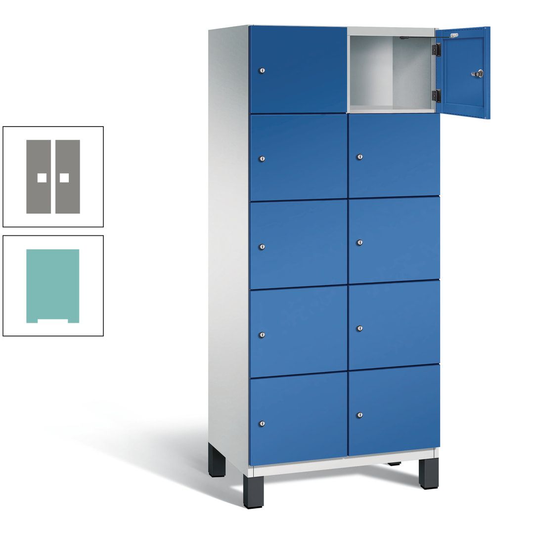 Fächerschrank, Stahlschrank, 10 Fächer, Türöffnungsbegrenzer, Füße, 1.980 x 800 x 525 mm (HxBxT), Korpus anthrazitgrau, Front anthrazitgrau