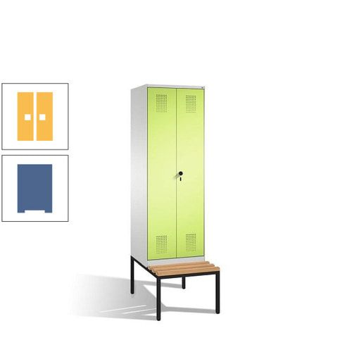 Doppel-Spind, Garderobenschrank, Buche Sitzbank untergebaut, 2 Abteile a 300 mm, Korpus anthrazitgrau, Tür anthrazitgrau, 2.090 x 600 x 815 mm (HxBxT)