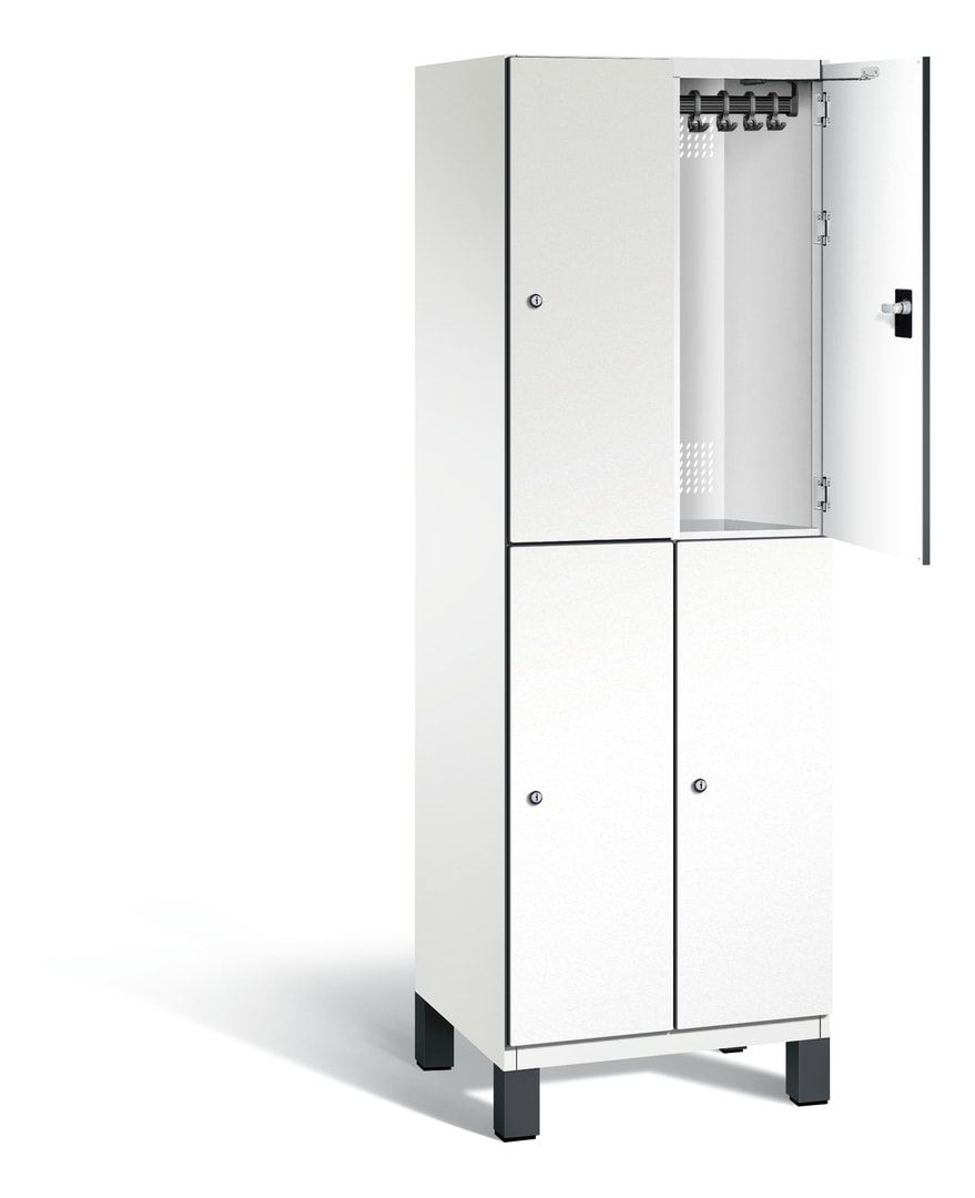 Fächerschrank, Stahlschrank, doppelstöckig, 4 Fächer, Füße, Korpus anthrazitgrau, Tür anthrazitgrau, 1.980 x 600 x 525 mm (HxBxT)