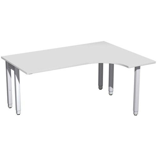 Eckschreibtisch, Ecke rechts, Füße einseitig verkürzt, 4-Fuß Quadrat Pro, höhenverstellbar, 680-800 x 1.600 x 1.200 mm (HxBxT), Dekor Ahorn