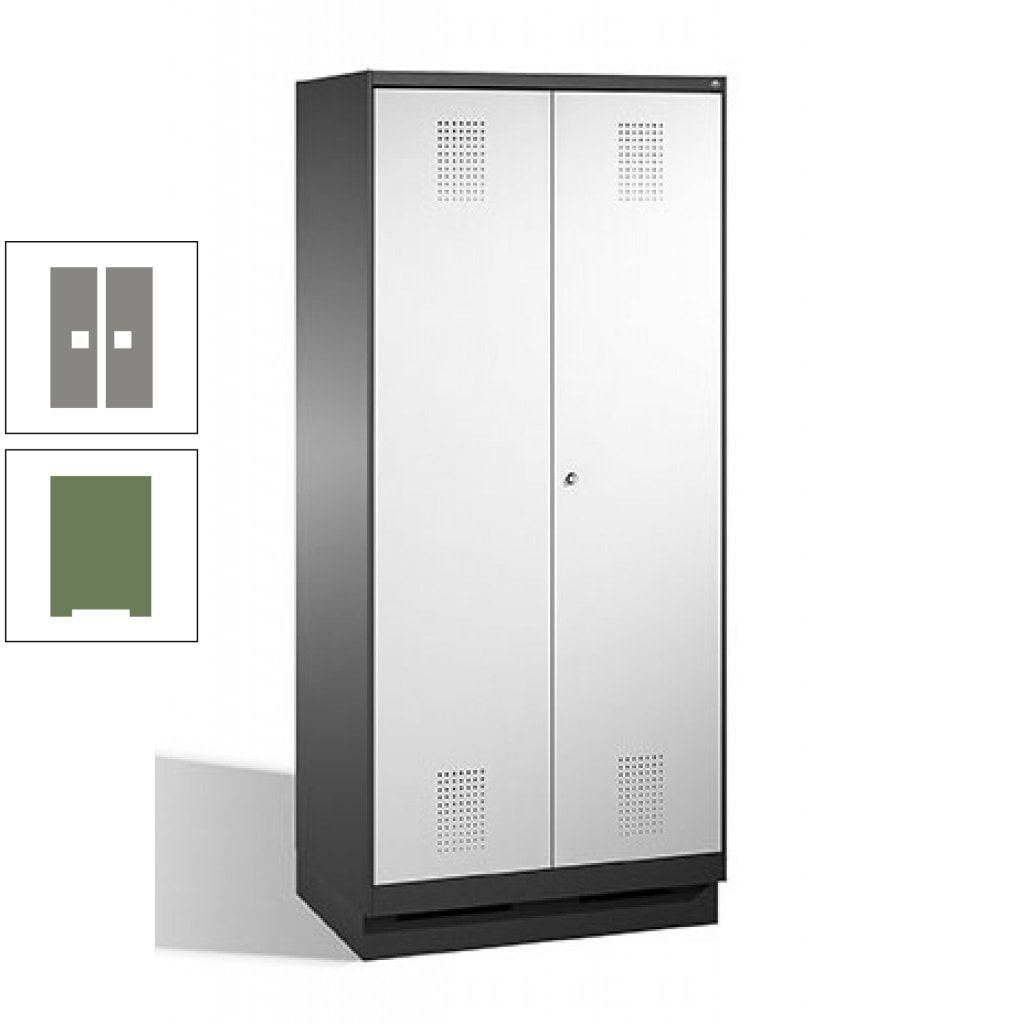 Doppel-Spind, Doppeltüren, Garderobenschrank mit Sockel, 2 Abteile a 400 mm, Korpus anthrazitgrau, Tür anthrazitgrau, 1.800 x 800 x 500 mm (HxBxT)
