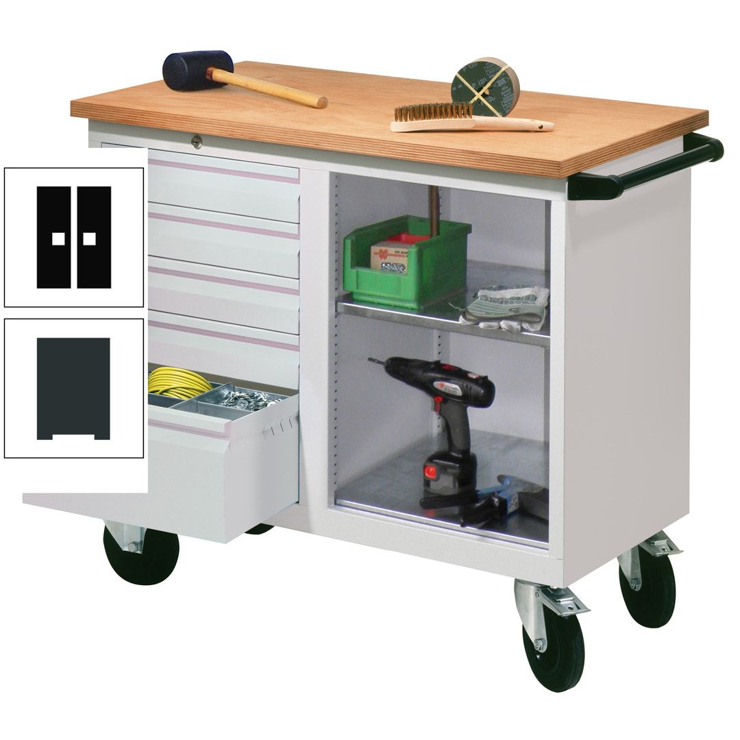 Mobile Werkbank - Werkstattwagen - 915 x 1.090 x 600 mm - 5 Schubladen und Ablagefach - anthrazitgrau