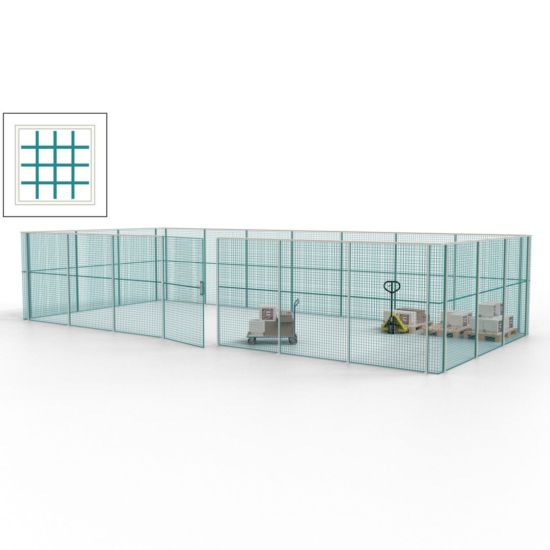 Hallentrennwand - Flügeltür, Gitter - 19 Gitterwände - 2.200 x 10.900 x 4.900 mm (HxBxT) - Perlweiß/reinorange