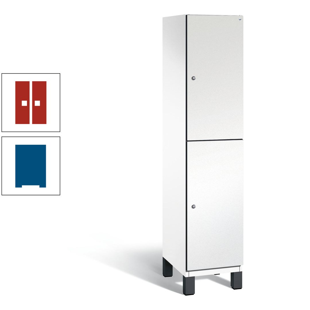 Fächerschrank, Stahlschrank, doppelstöckig, 2 Fächer, Füße, Korpus anthrazitgrau, Tür anthrazitgrau, 1.980 x 400 x 525 mm (HxBxT)
