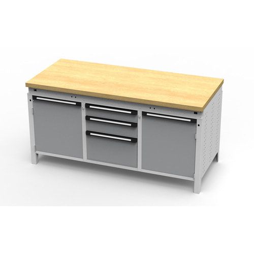 OTTOKIND Werkbank - bündige Arbeitsplatte - 810 x 1.695 x 750 mm (HxBxT) - 3 Schubladen - 2 Schränke - lichtgrau