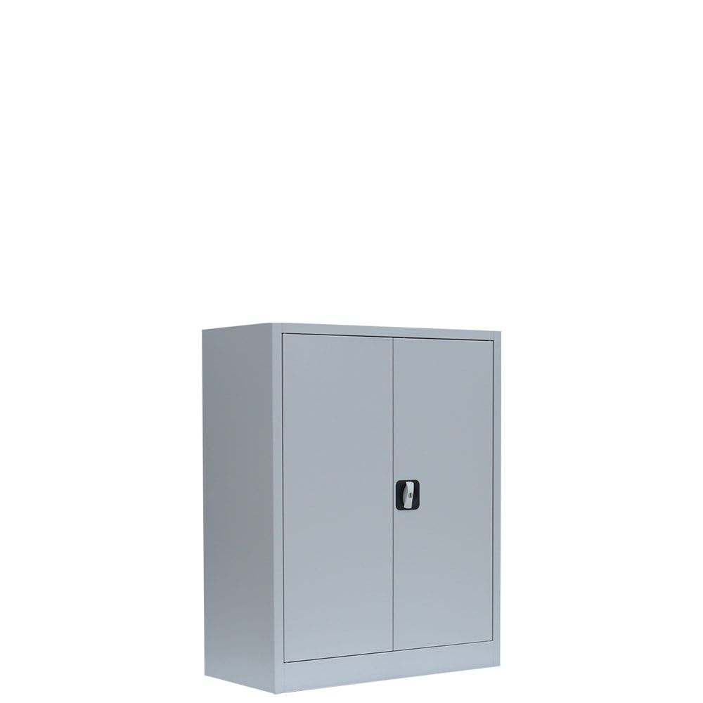 Aktenschrank, Büroschrank, abschließbar, Flügeltüren, 2 Fachböden, 1.000 x 800 x 383 mm (HxBxT), Stahl, Korpus und Türen in lichtgrau
