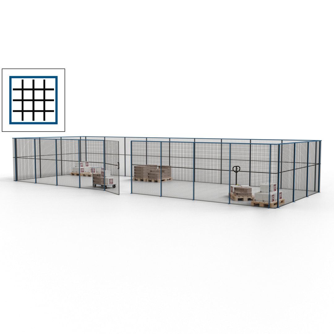 Maschinen Schutzgitter - Hallentrennwand - Sicherheitszaun - Tür - 36 m - 2.200 x 13.900 x 4.900 mm (HxBxT) - enzianblau