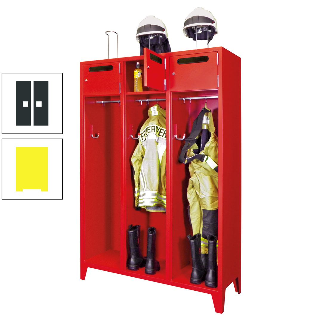 Feuerwehrschrank - 3 Abteile - Ablagefach mit Tür, Einwurfschlitz - 2.100 x 1.230 x 500 mm (HxBxT) - anthrazitgrau
