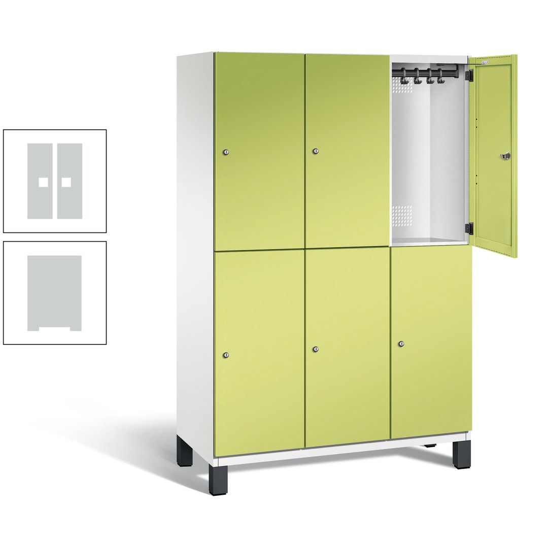 Fächerschrank, Stahlschrank, doppelstöckig, 6 Fächer, Füße, Korpus anthrazitgrau, Tür anthrazitgrau, 1.980 x 1.200 x 525 mm (HxBxT)