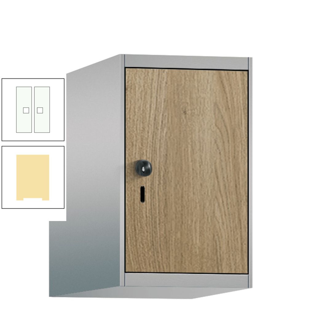 Aufsatzschrank, Schrankaufsatz, 1 Fach a 300 mm, Farbe Pastellgelb, Tür anthrazitgrau, 500 x 300 x 500 mm (HxBxT)