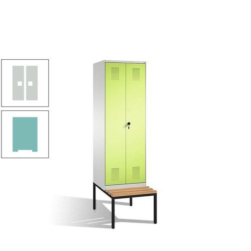Doppel-Spind, Garderobenschrank, Buche Sitzbank untergebaut, 2 Abteile a 300 mm, Korpus anthrazitgrau, Tür anthrazitgrau, 2.090 x 600 x 815 mm (HxBxT)