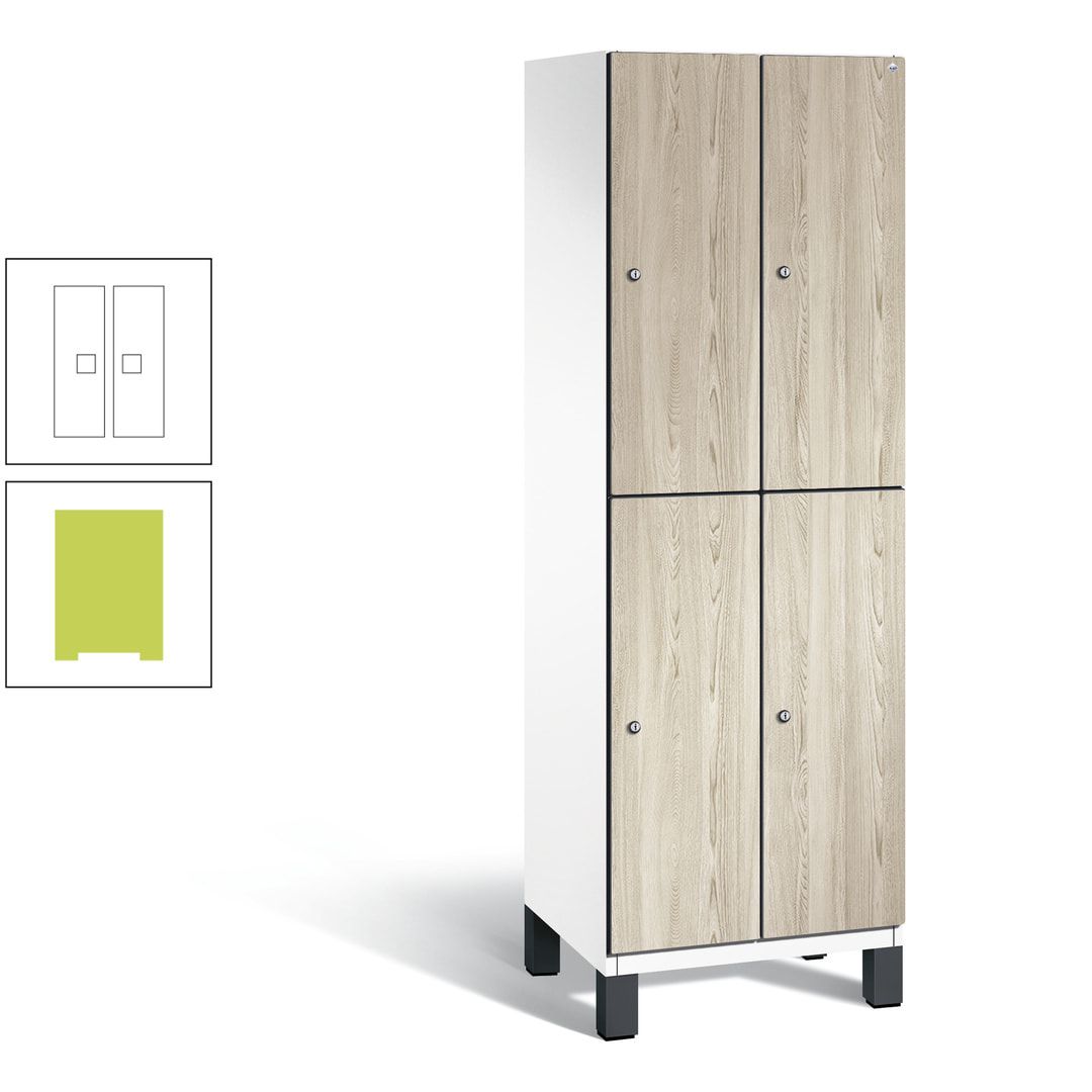 Fächerschrank, Garderobenschrank, mit Füßen, 2 Abteile, 1.980 x 600 x 525 mm (HxBxT), Korpus anthrazitgrau, Tür Donau-Ahorn