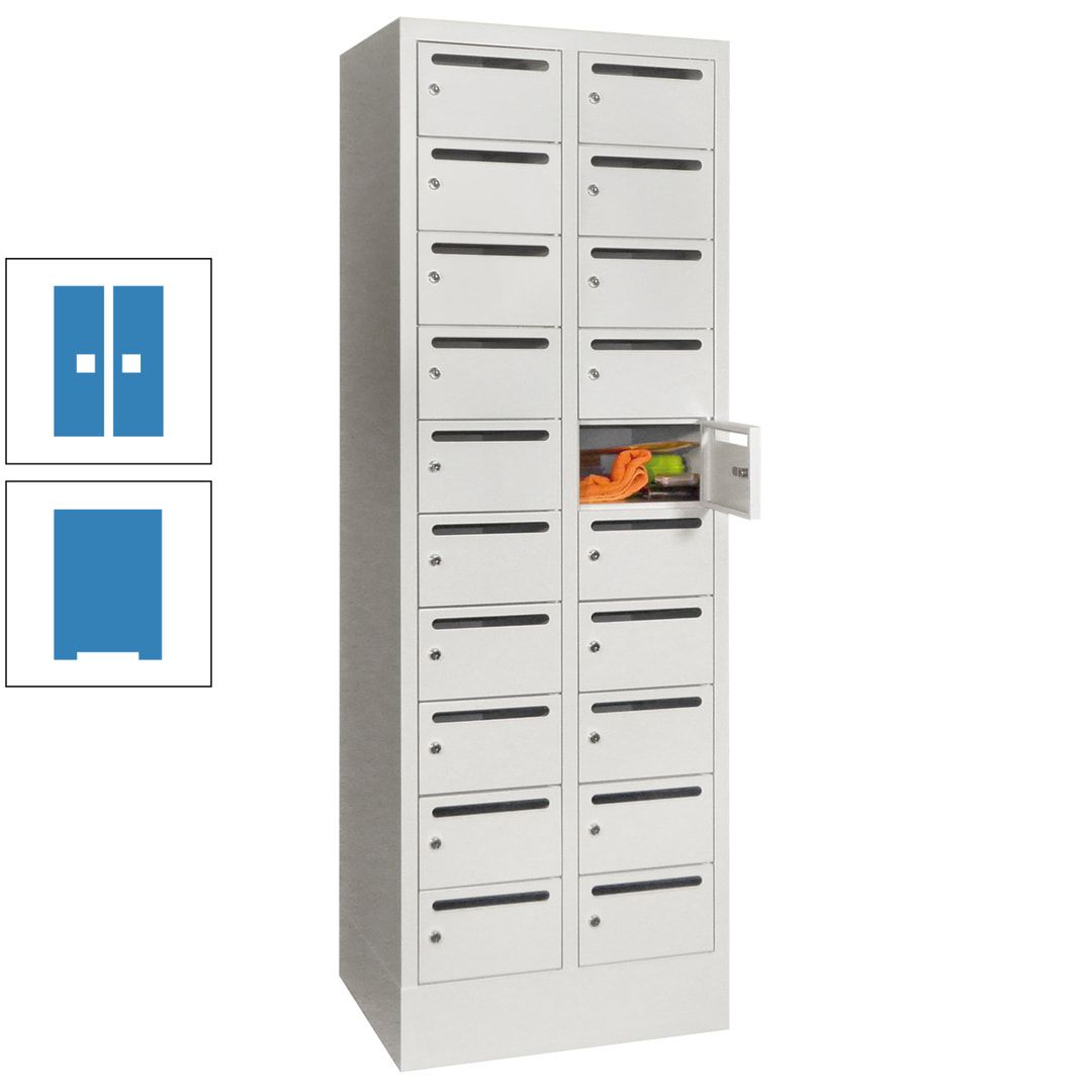 Postverteilerschrank, Schließfachschrank, 2 Abteile a 300 mm, 20 Fächer, 1.850 x 600 x 500 mm (HxBxT), Korpus anthrazitgrau, Front anthrazitgrau