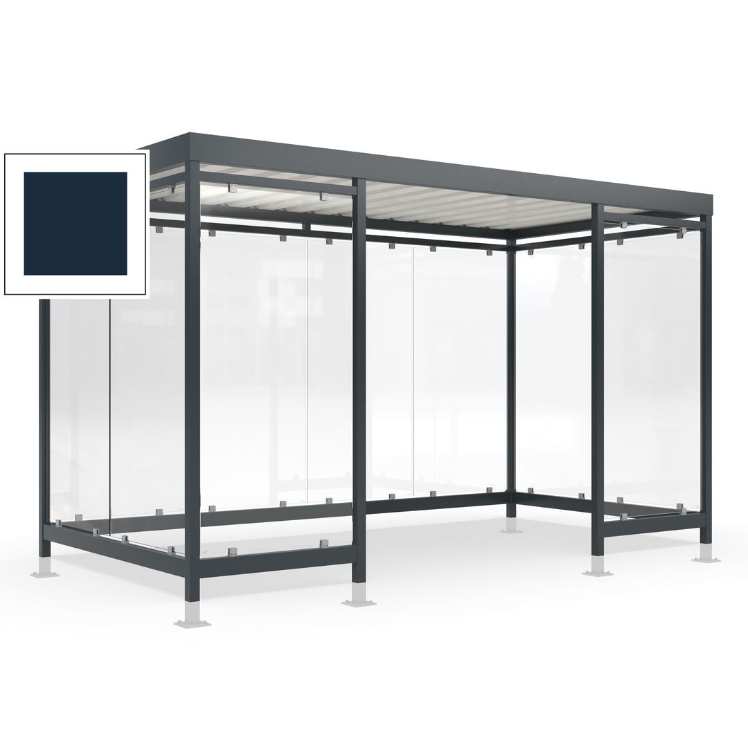 Raucherunterstand für 12-13 Personen, Bushaltestelle, mit Überpflasterung, 2.440 x 4.195 x 2.165 mm (HxBxT), 10 Wände, Achatgrau