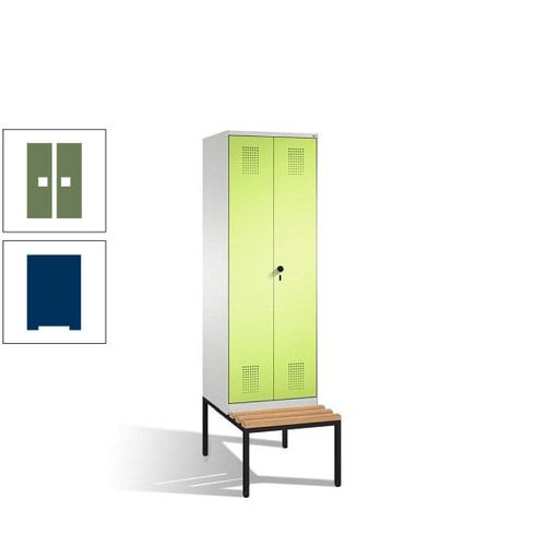 Doppel-Spind, Garderobenschrank, Buche Sitzbank untergebaut, 2 Abteile a 300 mm, Korpus anthrazitgrau, Tür anthrazitgrau, 2.090 x 600 x 815 mm (HxBxT)