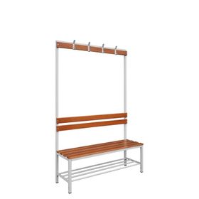 Umkleidebank, Umkleide-Sitzbank, Schuhrost, Haken, Breite wählbar, Sitzhöhe 400 mm, Stahl mit Holzleisten, Gestell: lichtgrau, Sitzleisten: Buche