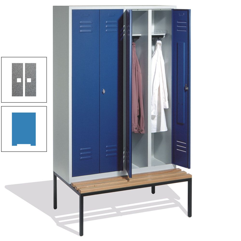 Doppel-Spindschrank, Buche Sitzbank untergebaut, 4 Abteile a 300 mm, Korpus lichtgrau, Tür anthrazitgrau, 2.090 x 1.190 x 815 mm (HxBxT)