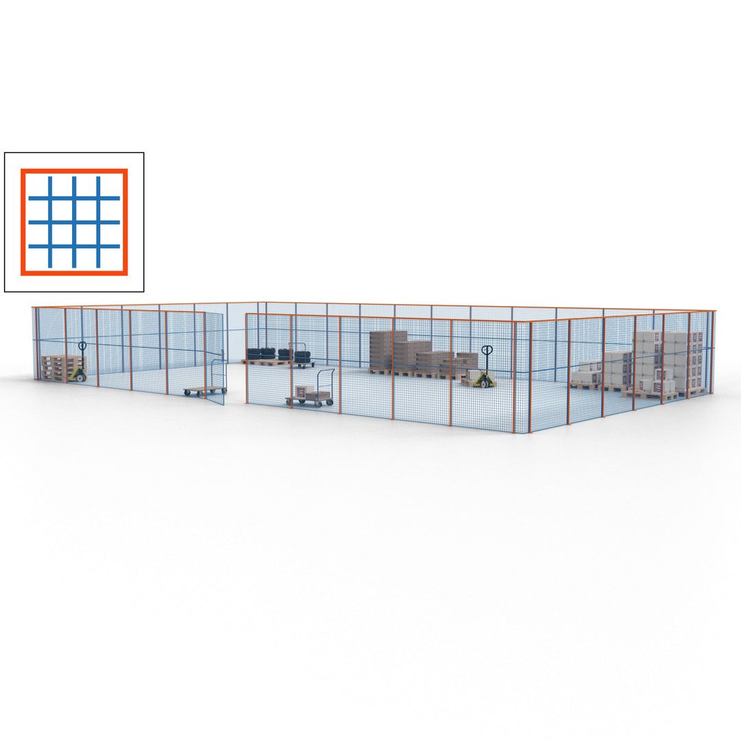 Maschinen Schutzgitter - Hallentrennwand - Sicherheitszaun - Tür - 51 m - 2.200 x 16.900 x 9.400 mm (HxBxT) - enzianblau