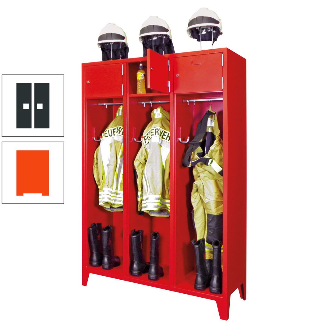 Feuerwehrschrank - 2 Abteile - Ablagefach mit Tür, Etikettenrahmen - 2.100 x 830 x 500 mm (HxBxT) - anthrazitgrau