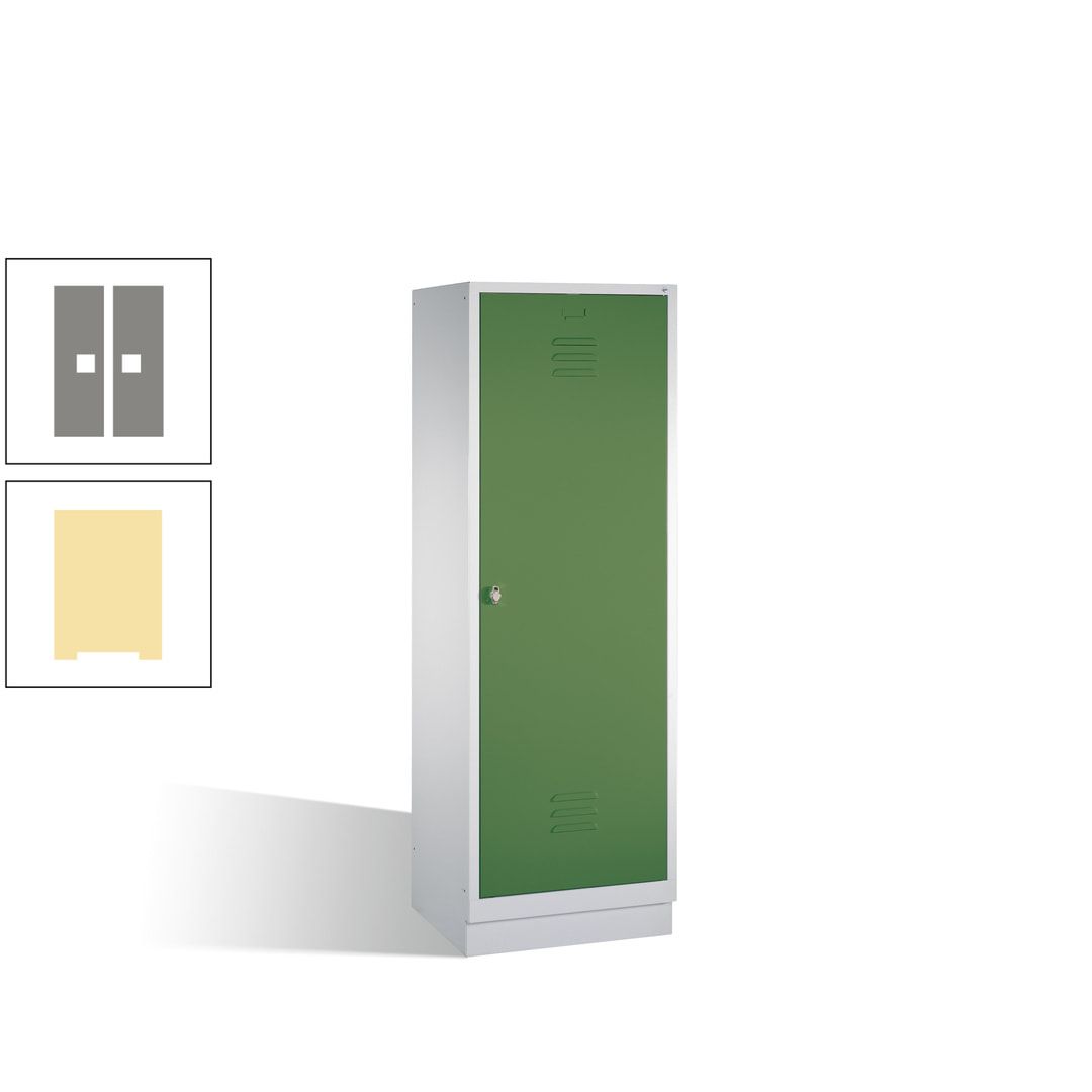 Doppel-Spind mit Großtür, Garderobenschrank mit Sockel, 2 Abteile a 300 mm, Korpus anthrazitgrau, Tür anthrazitgrau, 1.800 x 610 x 500 mm (HxBxT)
