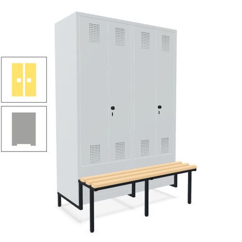 Doppel-Spind, Garderobenschrank, Buche Sitzbank integriert, 4 Abteile 300 mm, Korpus anthrazitgrau, Tür anthrazitgrau, 1.850 x 1.200 x 815 mm (HxBxT)