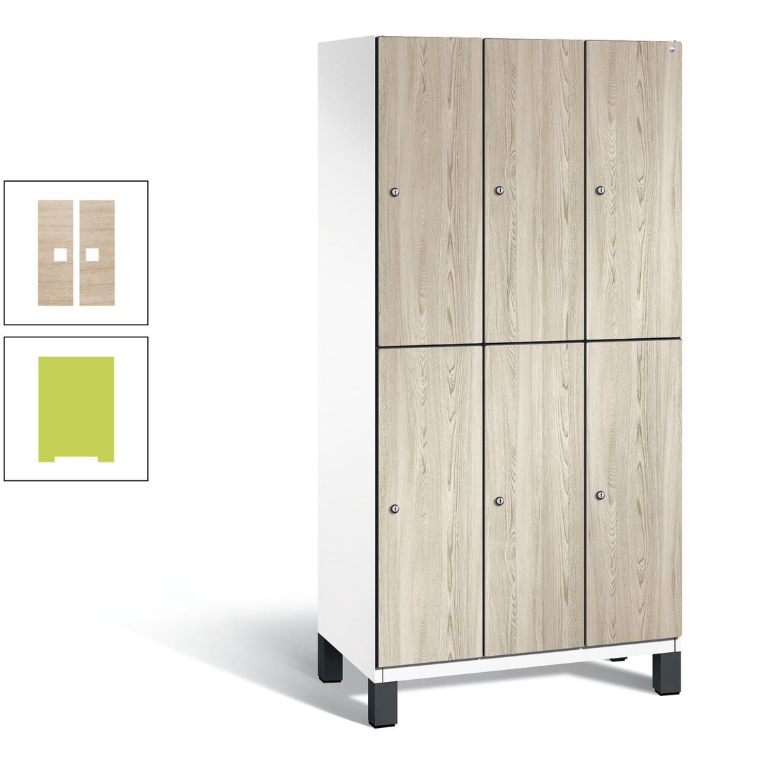 Fächerschrank, Garderobenschrank, mit Füßen, 3 Abteile, 1.980 x 900 x 525 mm (HxBxT), Korpus anthrazitgrau, Tür Donau-Ahorn
