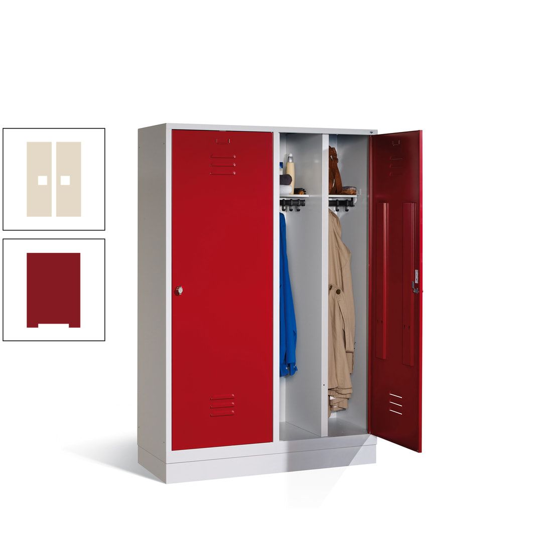Doppel-Spind mit Großtüren, Garderobenschrank mit Sockel, 4 Abteile a 300 mm, Korpus anthrazitgrau, Tür anthrazitgrau, 1.800 x 1.190 x 500 mm (HxBxT)
